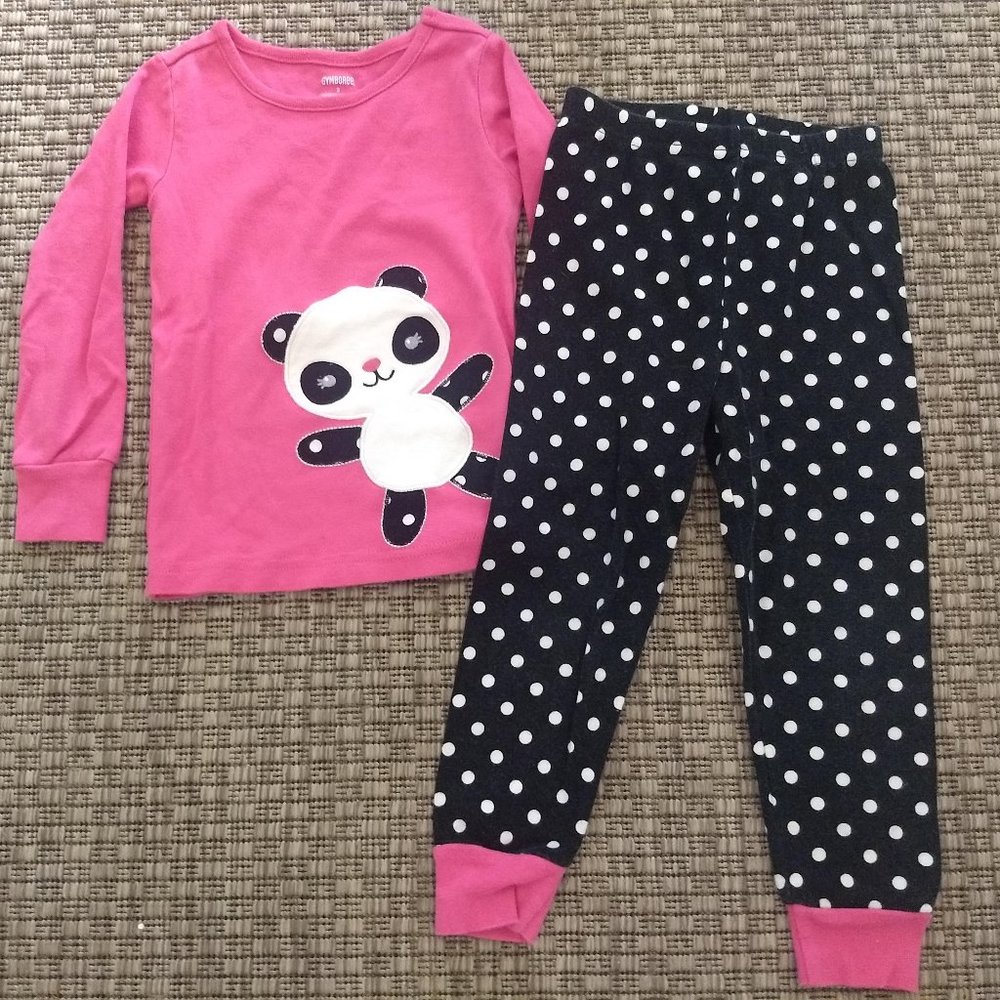Girls Gymboree Panda Polka Pajamas Size 3 EUC